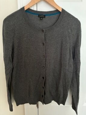 Talbots Gray Crewneck Button-Front Cardigan